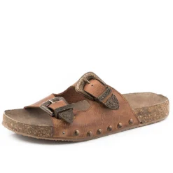 ROPER Tan Leather Buckle Slide Sandal