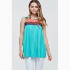 Women's Turquoise And Multi Color Crochet Tank