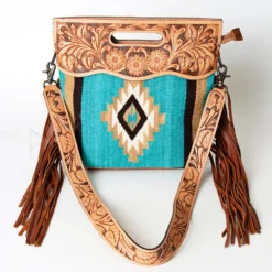 American Darling Turquoise Aztec/Floral Tooled Purse 7 American Darling Turquoise Aztec/Floral Tooled Purse -Equestrian Supplies Clothing Store 109166 C