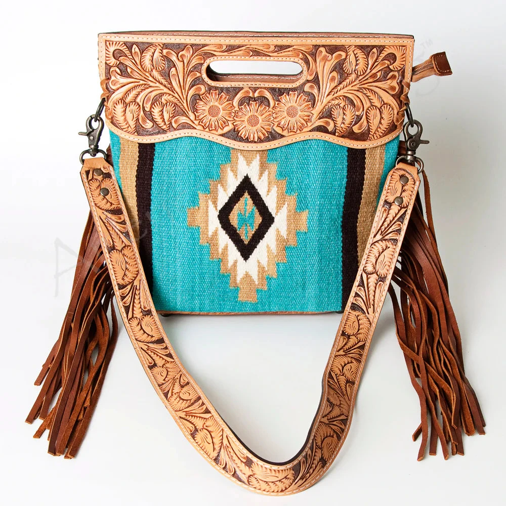 American Darling Turquoise Aztec/Floral Tooled Purse 3 American Darling Turquoise Aztec/Floral Tooled Purse - Image 3