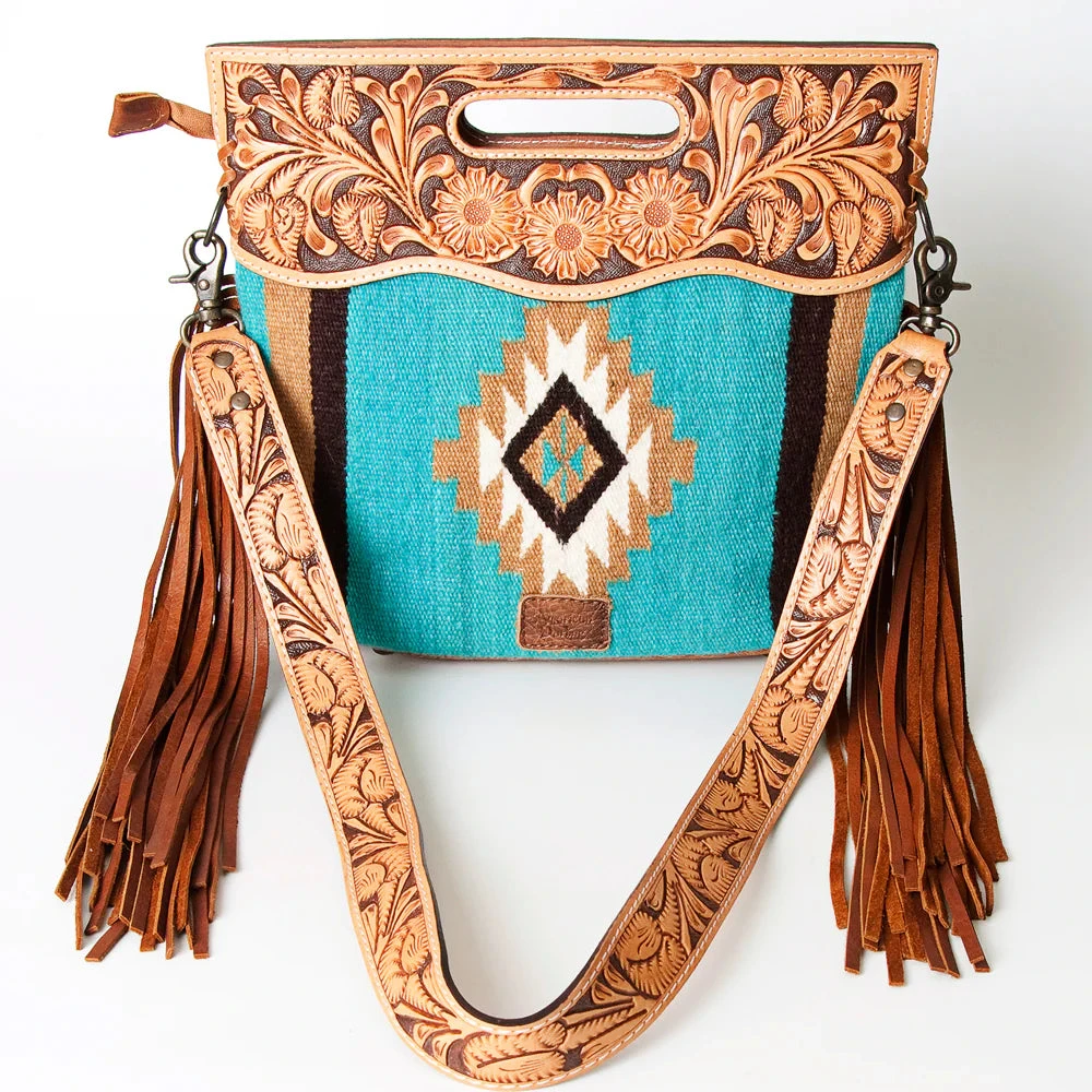 American Darling Turquoise Aztec/Floral Tooled Purse 1 American Darling Turquoise Aztec/Floral Tooled Purse