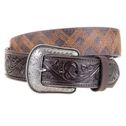 ROPER Men's Chocolate Zig Zag Stitched Belt