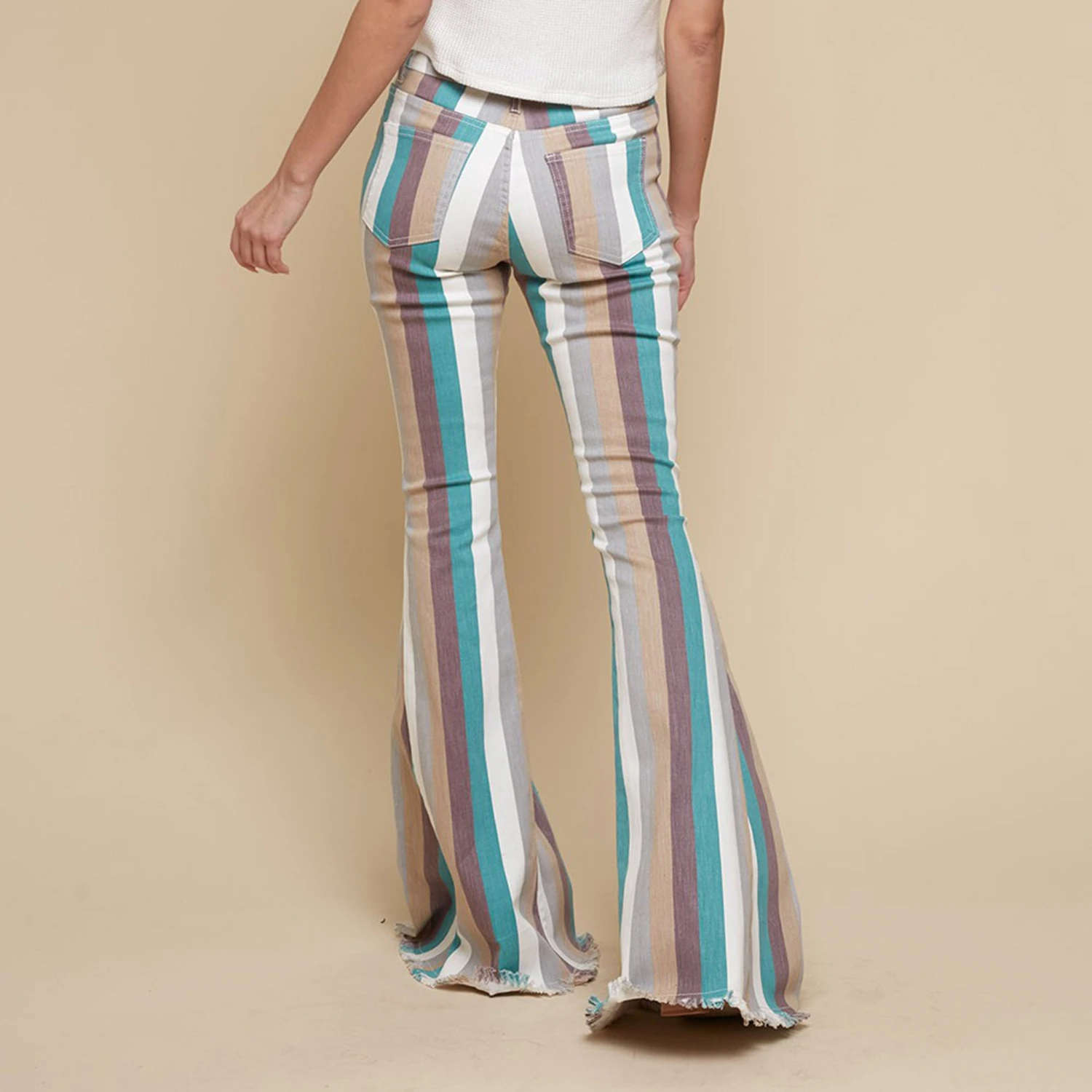Turquoise Multi Striped Flare Jeans 3 Turquoise Multi Striped Flare Jeans - Image 3