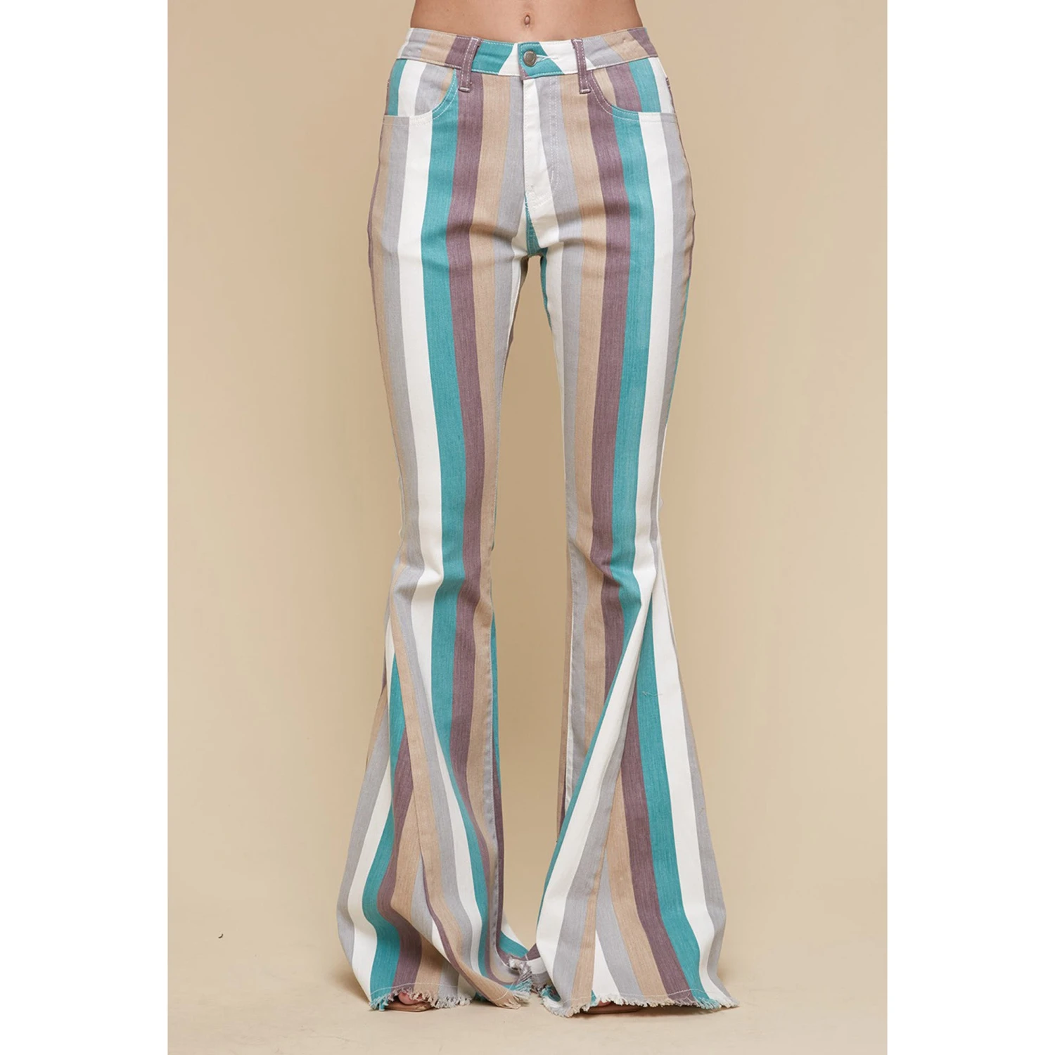 Turquoise Multi Striped Flare Jeans 1 Turquoise Multi Striped Flare Jeans