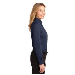 Port Authority Women's NAVY Easy Care Long Sleeve Shirt 5 Port Authority Women's NAVY Easy Care Long Sleeve Shirt -Equestrian Supplies Clothing Store 1694 NavyLtStone 3 L608NavyLtStoneModelSide 1200W