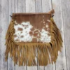 American Darling Tan And White Hide Fringe Cross Body Purse