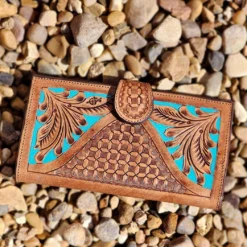 American Darling Tooled Leather W/ Turquoise Accent Wallet -Equestrian Supplies Clothing Store 20230215 123401