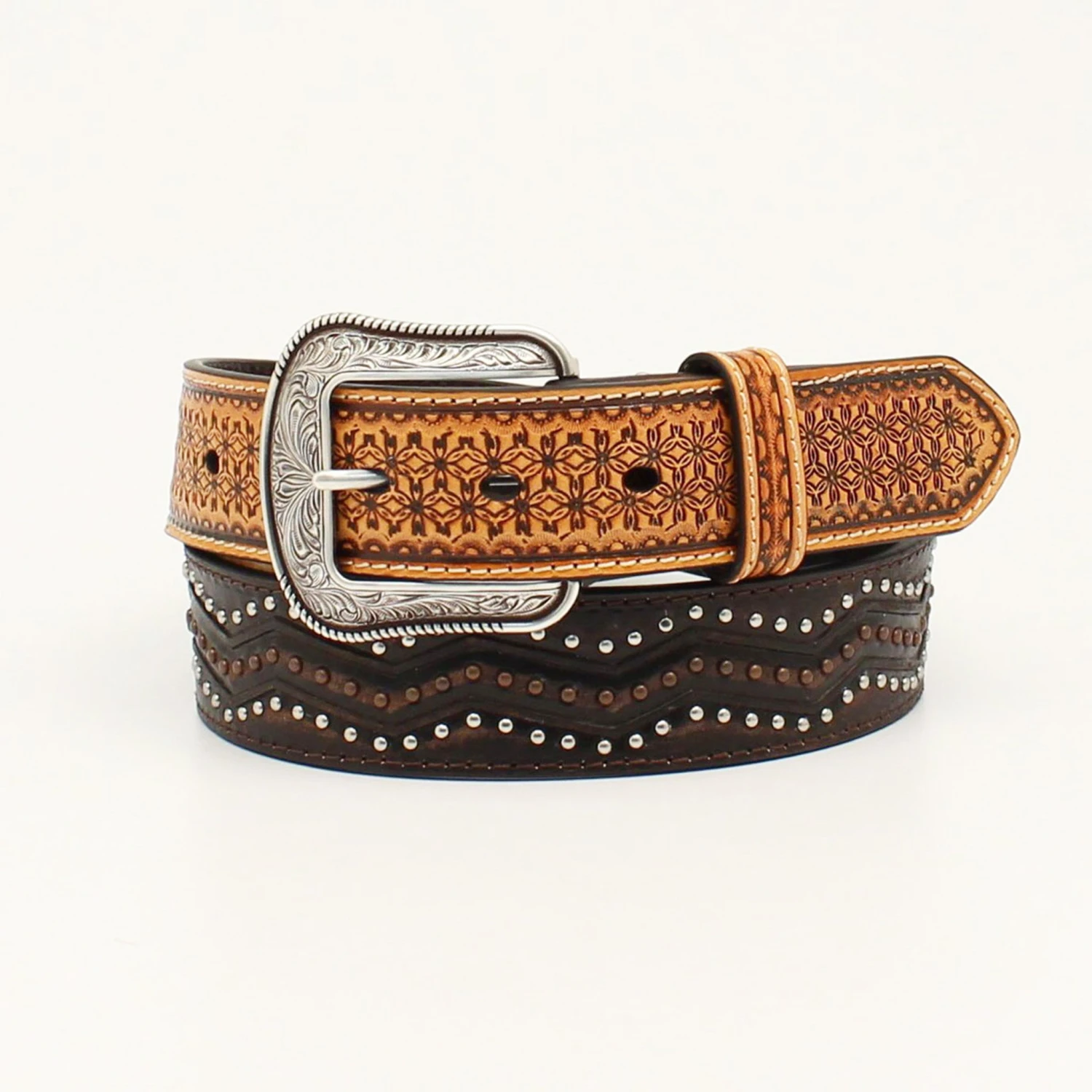 3d Men's Tooled Studs Round Concho Belt