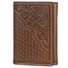 Nocona Tan Floral /Basket Weave Tooled Tri-fold Wallet