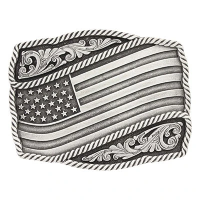 Montana Silversmiths Antique Silver Waving Flag Buckle 1 Montana Silversmiths Antique Silver Waving Flag Buckle
