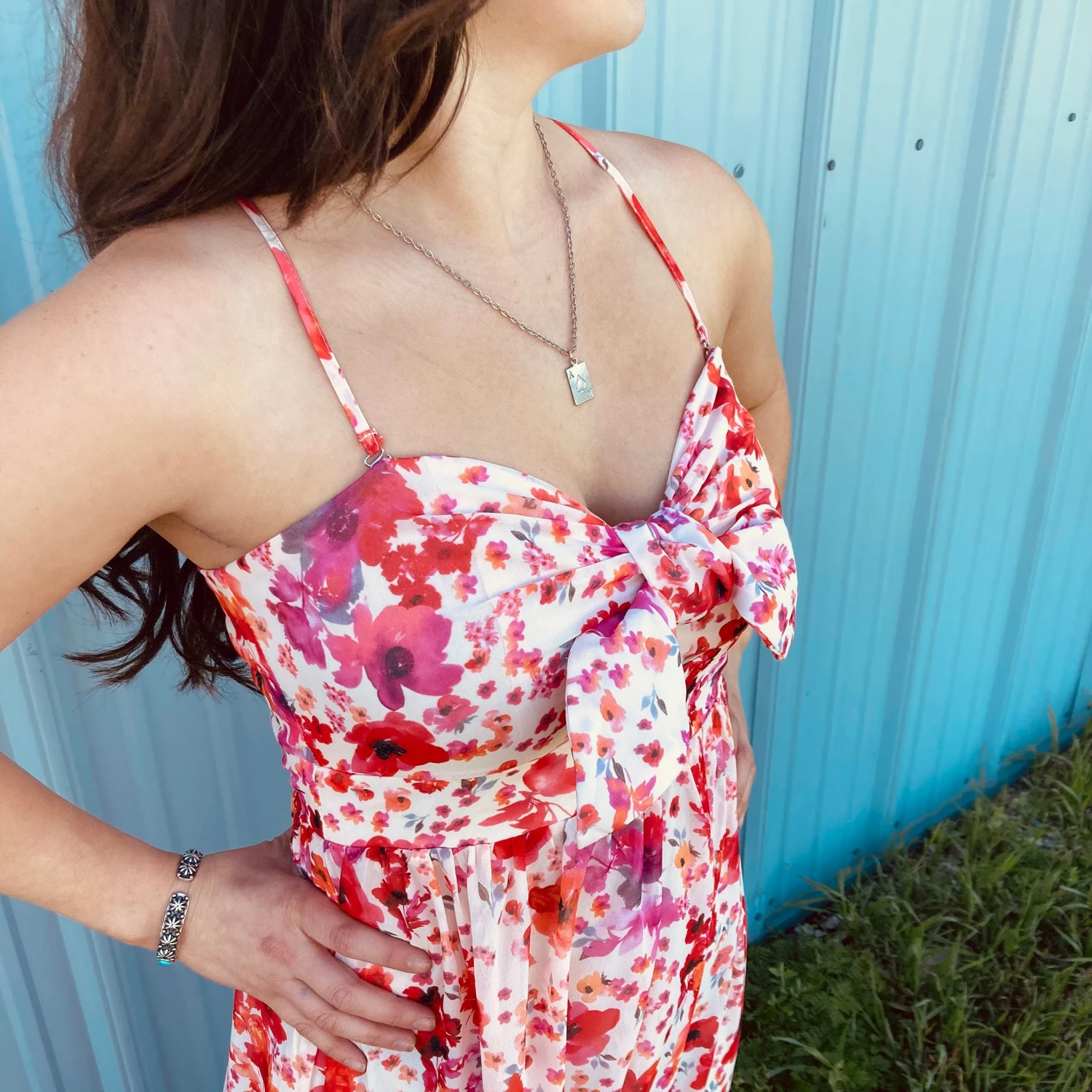 Red Floral Sless Dress 3 Red Floral Sless Dress - Image 3