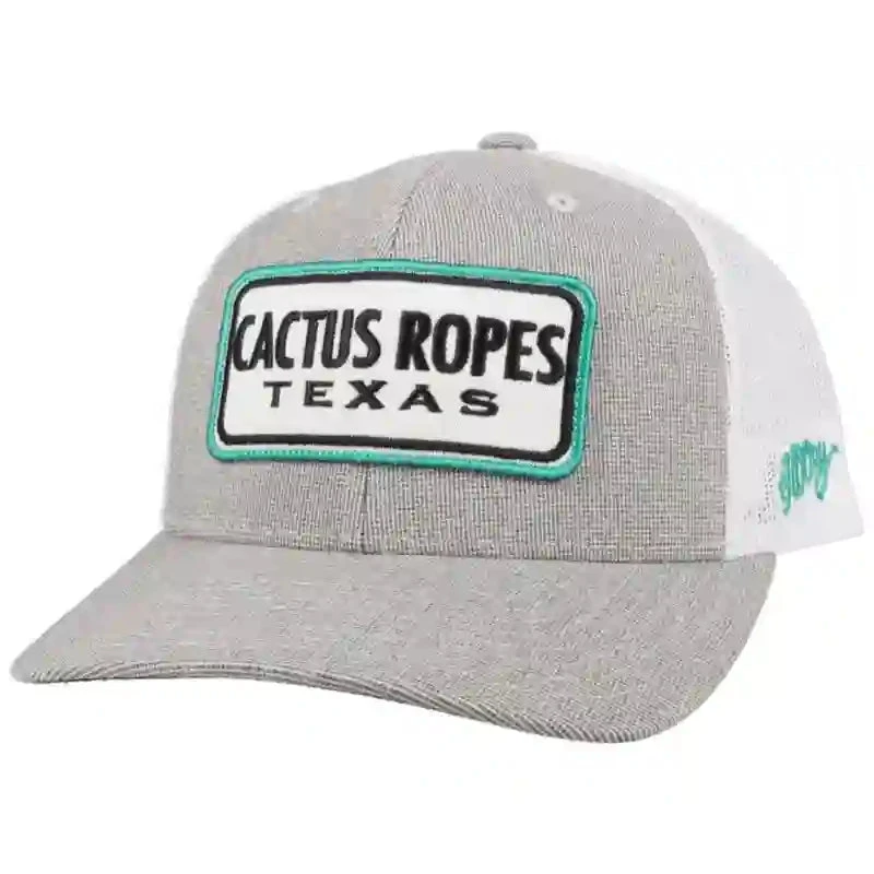 Hooey Mid Profile Grey/White/Turq Cap-Cactus Ropes Patch 1 Hooey Mid Profile Grey/White/Turq Cap-Cactus Ropes Patch