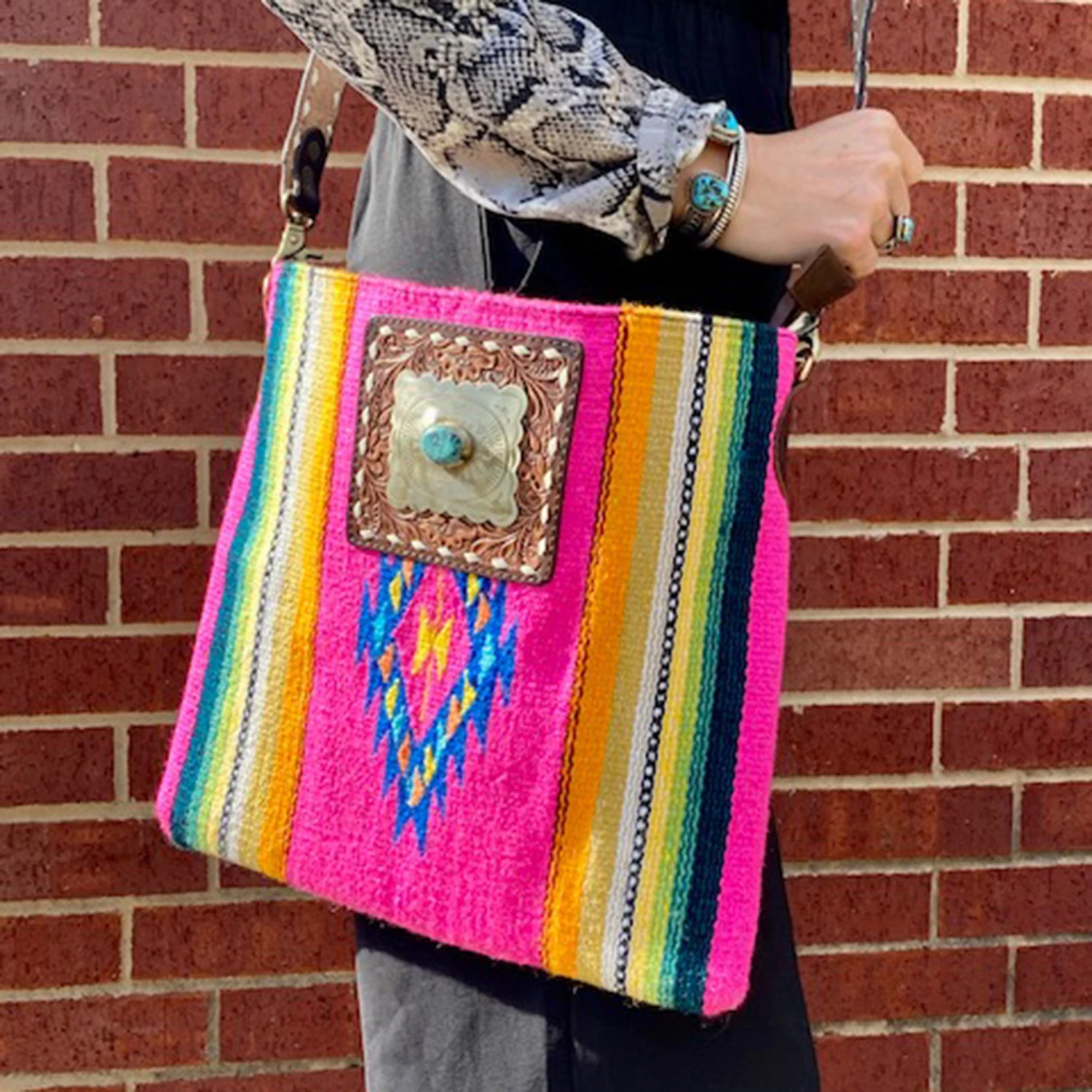 American Darling Pink Serape Saddle Blanket/Concho Crossbody 2 American Darling Pink Serape Saddle Blanket/Concho Crossbody - Image 2
