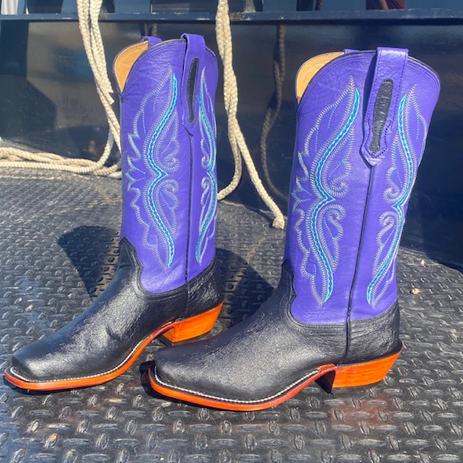 Fenoglio Black & Purple Smooth Ostrich Boots 2 Fenoglio Black & Purple Smooth Ostrich Boots - Image 2