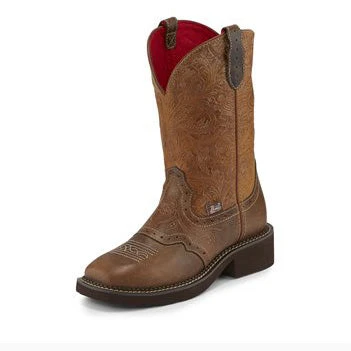 Justin Women's Tan Floral Starlina Square Toe Boot 1 Justin Women's Tan Floral Starlina Square Toe Boot
