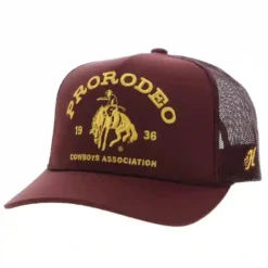 HOOey PRCA High Profile Maroon Cap-Gold PRCA Logo