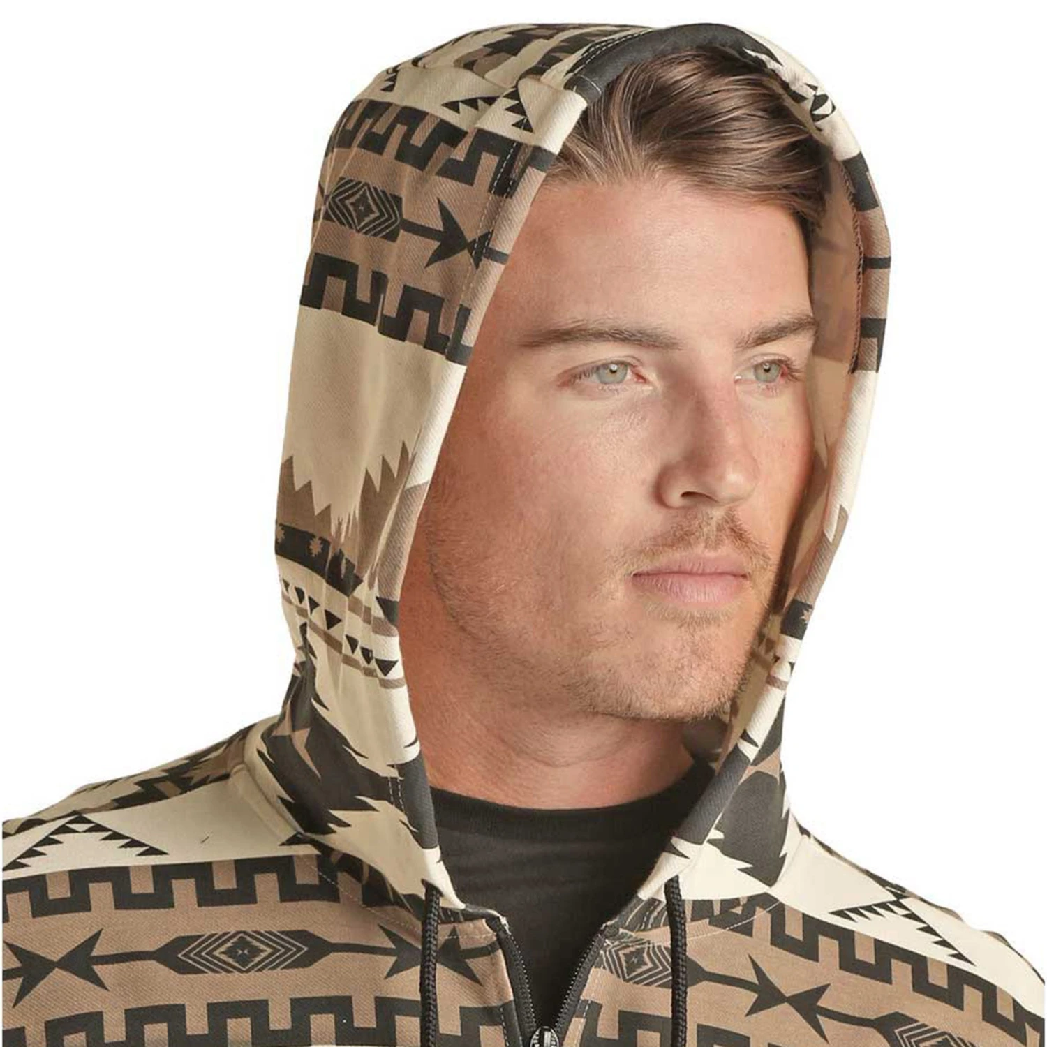 Powder River Men's Printed Aztec Quarter Zip Hoodie-Earthtones 2 Powder River Men's Printed Aztec Quarter Zip Hoodie-Earthtones - Image 2