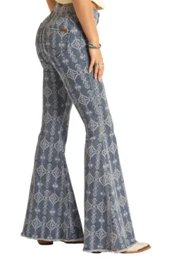 Rock & Roll Women's Blue Aztec Bell Bottom -Equestrian Supplies Clothing Store RRWD7PR1AY A