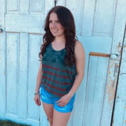 Olive American Flag Tank -Equestrian Supplies Clothing Store SMT1243a