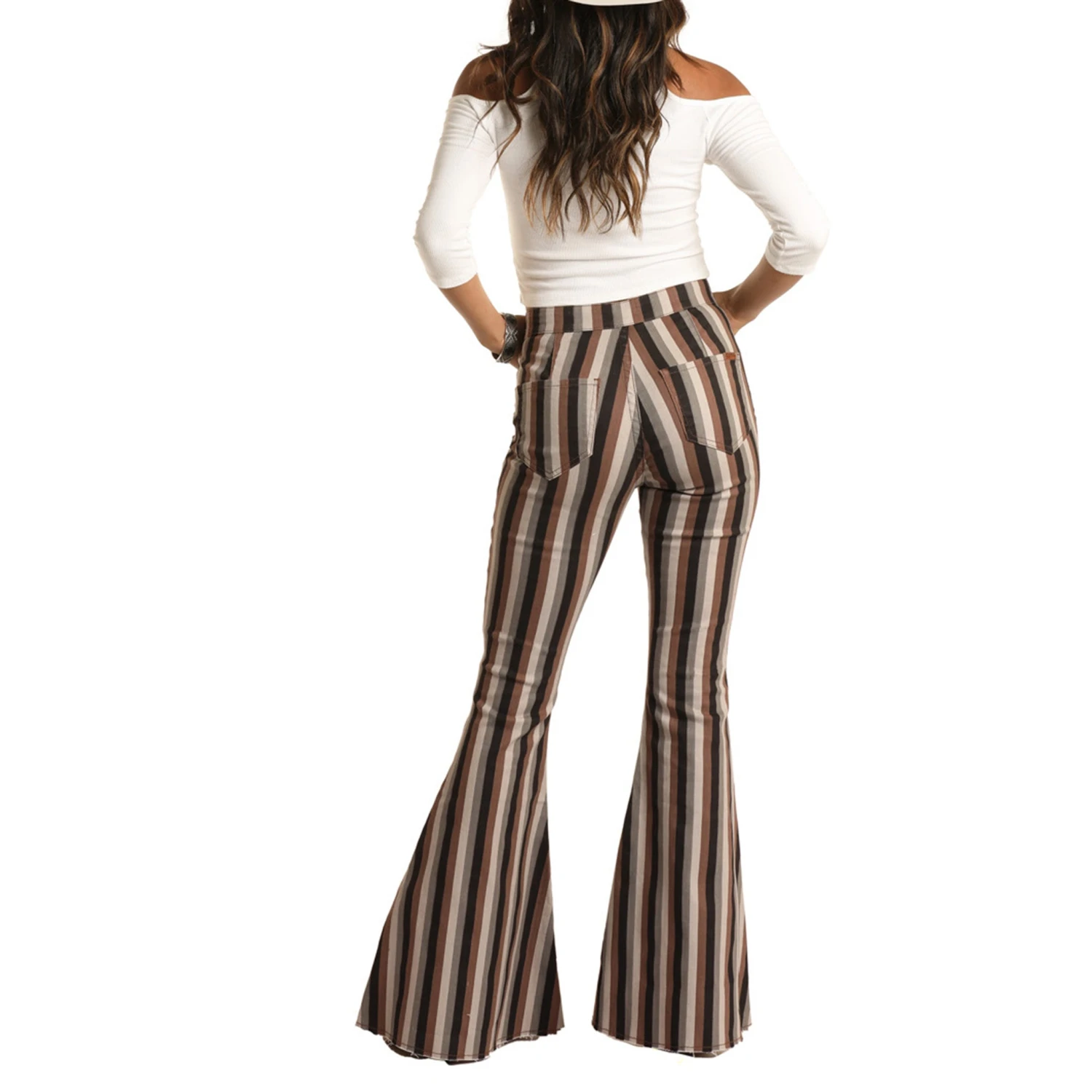 Rock & Roll Brown Multi Striped Stretch Pull-On Bell Bottoms 2 Rock & Roll Brown Multi Striped Stretch Pull-On Bell Bottoms - Image 2