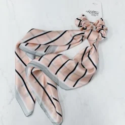 Blush And Navy Striped Scrunchie Scarf