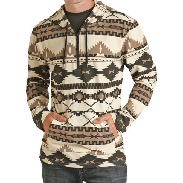 Powder River Men's Printed Aztec Quarter Zip Hoodie-Earthtones 1 Powder River Men's Printed Aztec Quarter Zip Hoodie-Earthtones