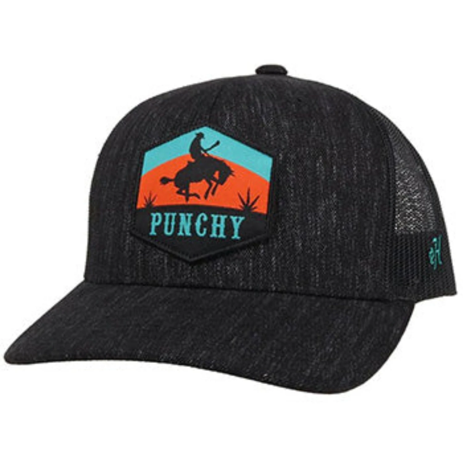 Hooey Mid Profile Black Cap-Turq/Red Punchy Buckin' Horse Patch 1 Hooey Mid Profile Black Cap-Turq/Red Punchy Buckin' Horse Patch