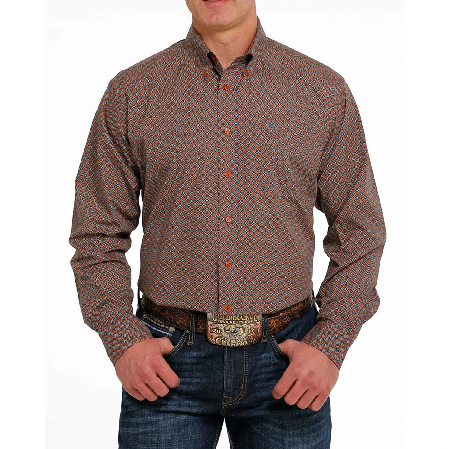 Cinch Men's Orange And Teal Geometric Shirt 1 Cinch Men's Orange And Teal Geometric Shirt