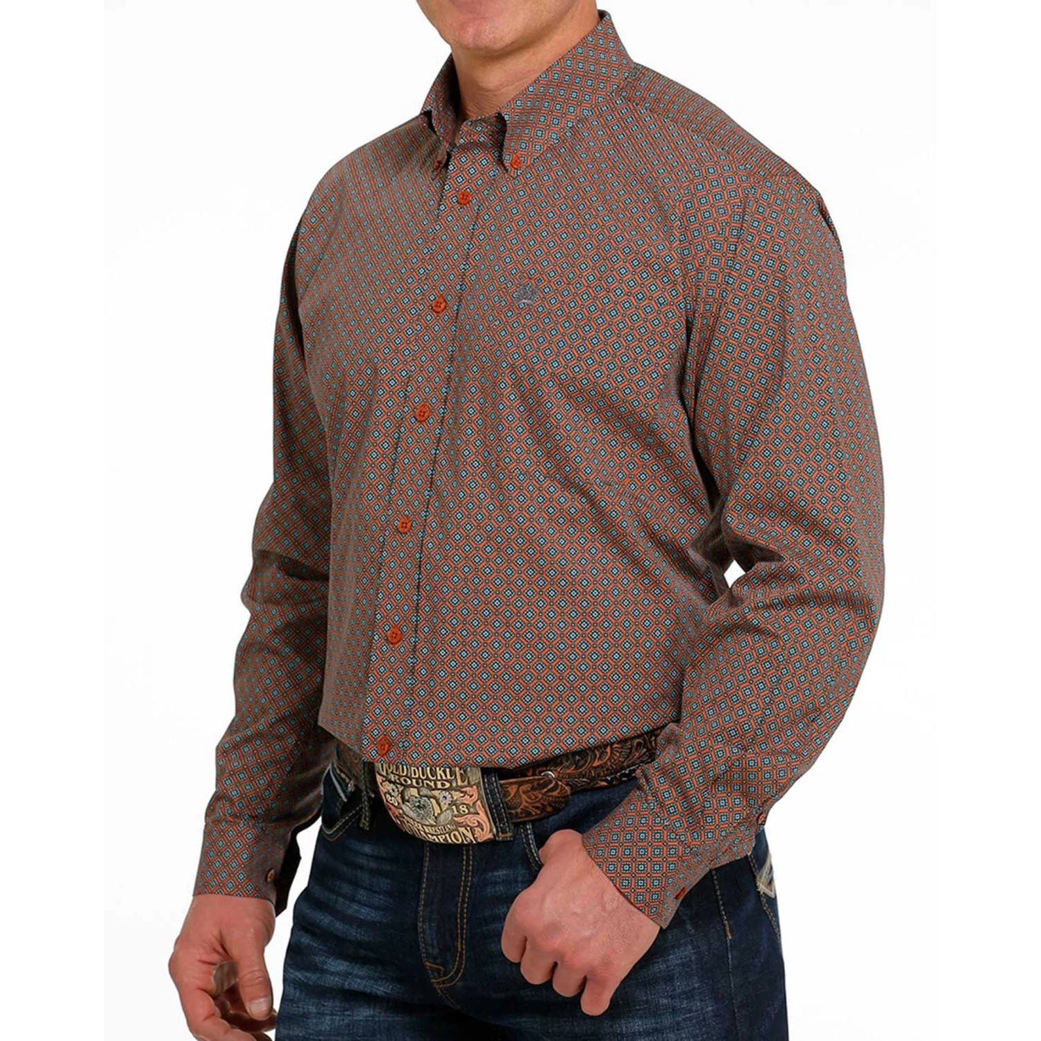 Cinch Men's Orange And Teal Geometric Shirt 2 Cinch Men's Orange And Teal Geometric Shirt - Image 2