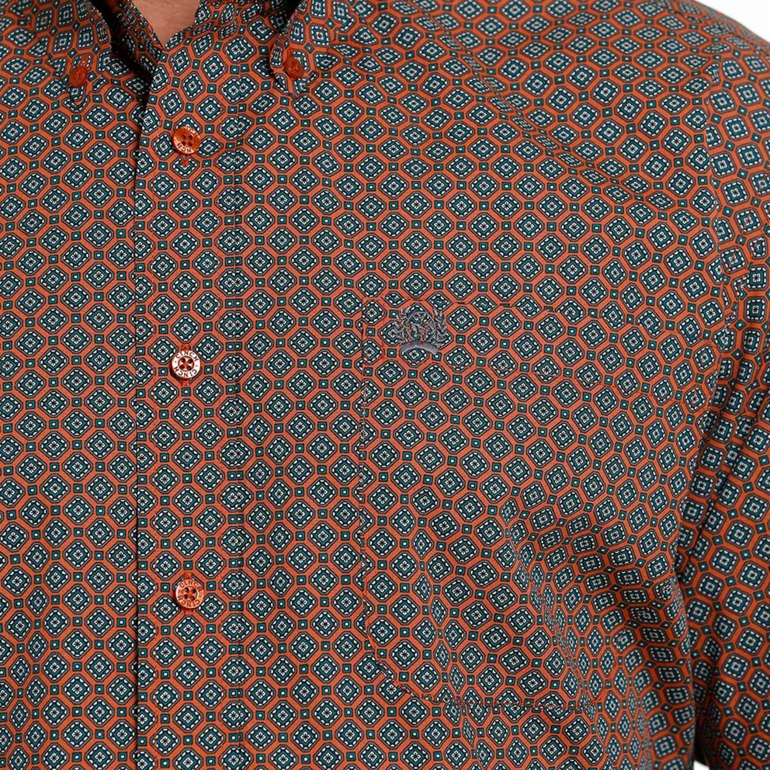 Cinch Men's Orange And Teal Geometric Shirt 4 Cinch Men's Orange And Teal Geometric Shirt - Image 4