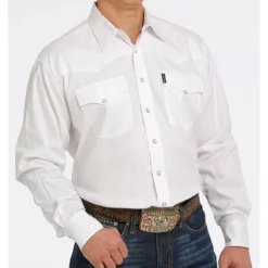 Cinch White Herringbone Pearl Snap Shirt -Equestrian Supplies Clothing Store mtw1681002 3 1328 detail