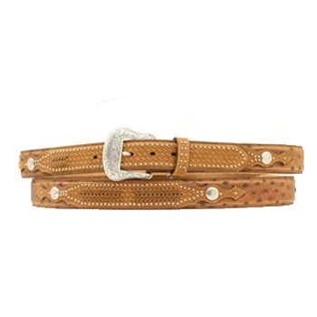 Nocona Men's Brown Ostrich And Lace Overlay Belt 1 Nocona Men's Brown Ostrich And Lace Overlay Belt